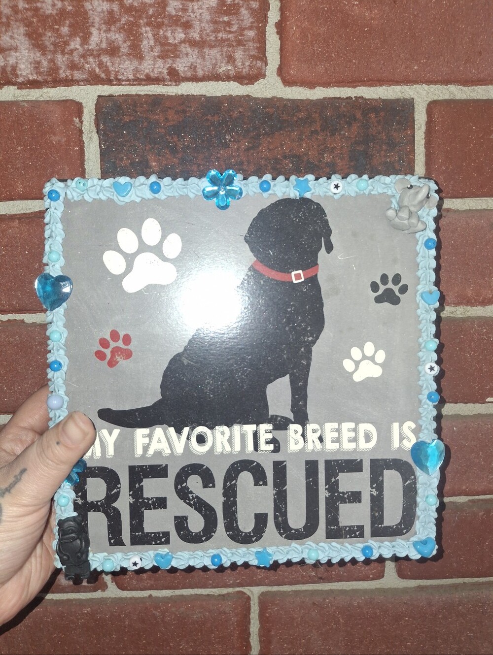 Rescued Dog Decorative Sign - Blue Accents